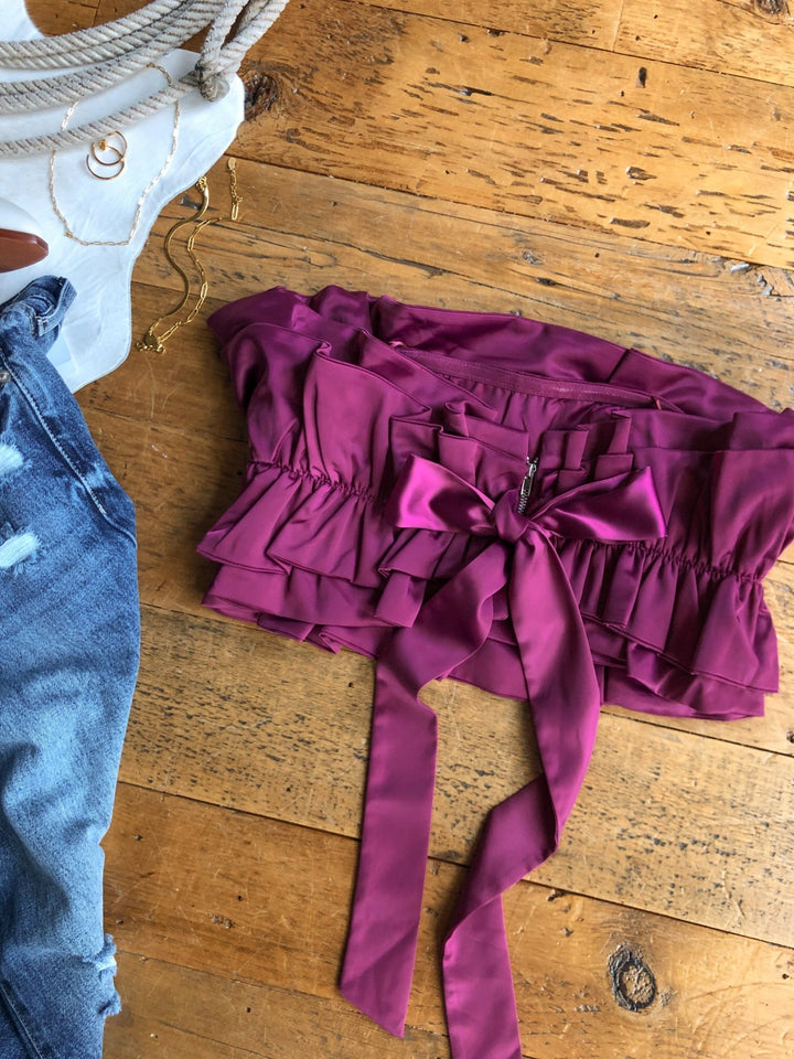 Mancelona Plum Ruffle Strapless Top