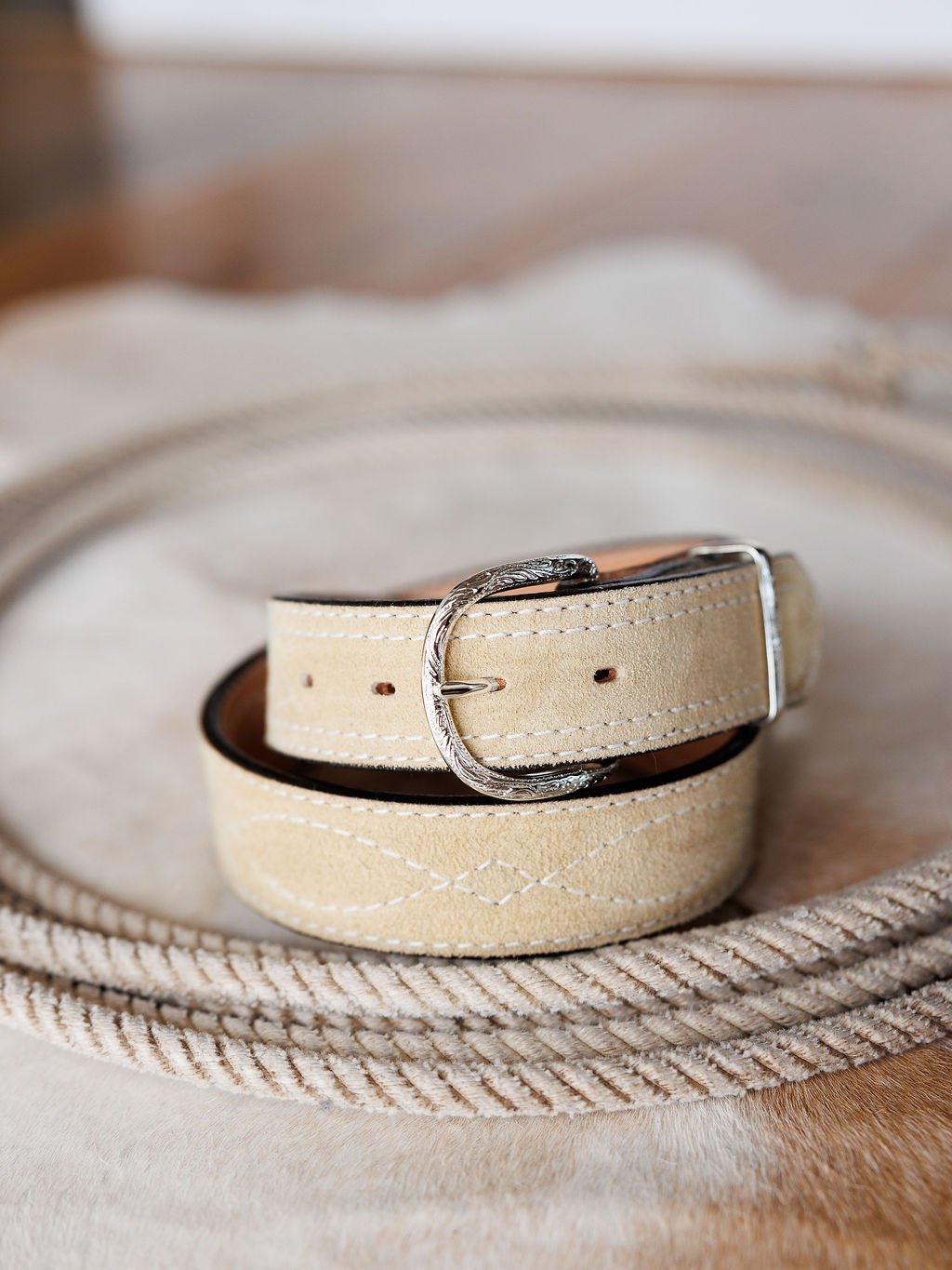 Marietta White Stitch Leather Belt