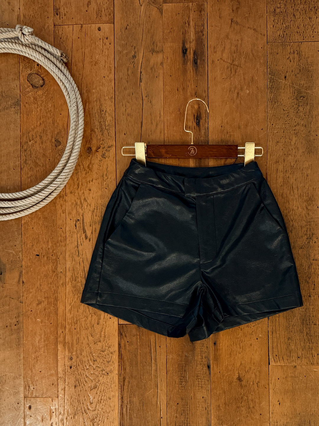 Marquette Black Faux Leather Shorts
