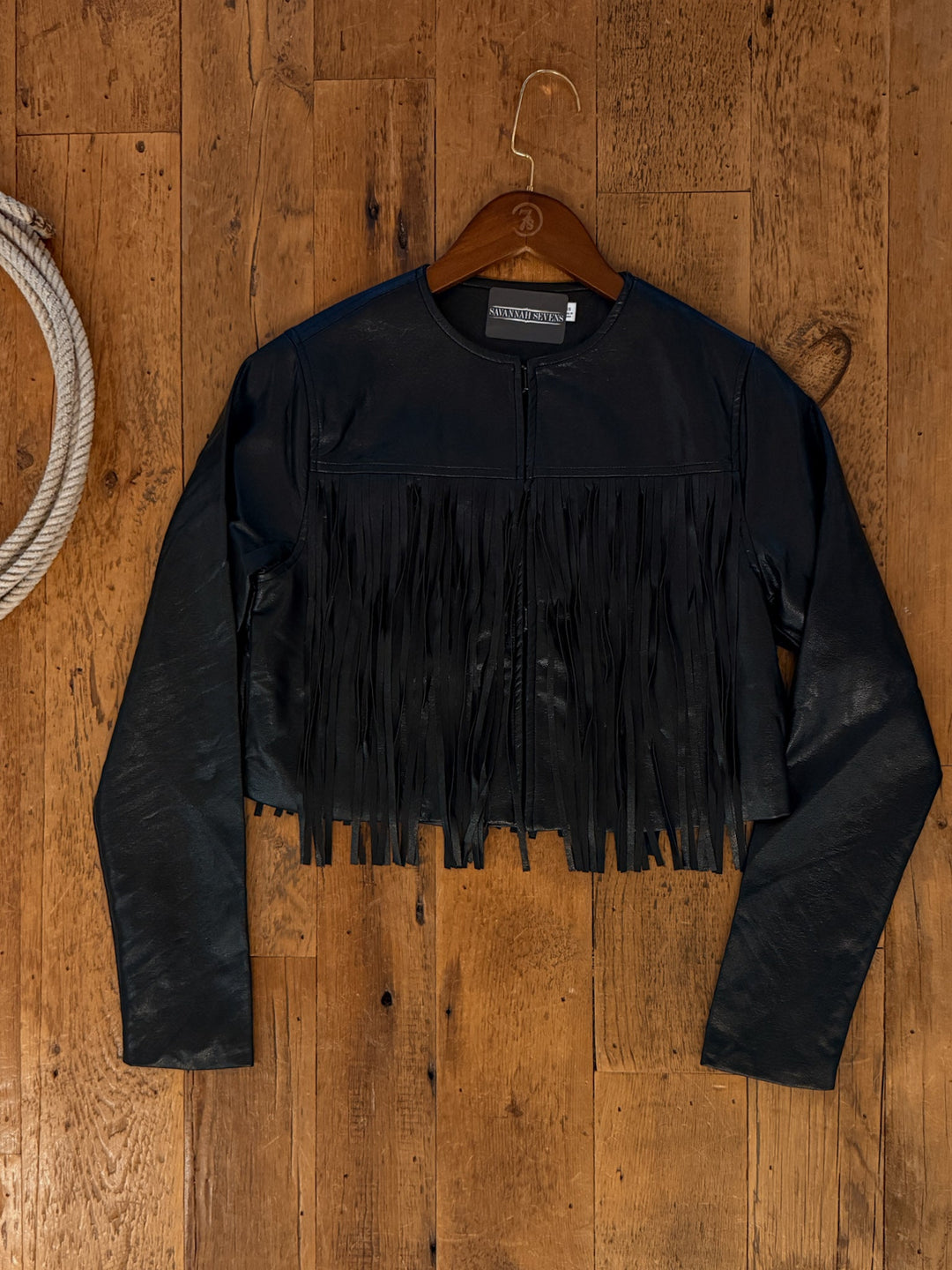 Marquette Black Fringe Faux Leather Jacket