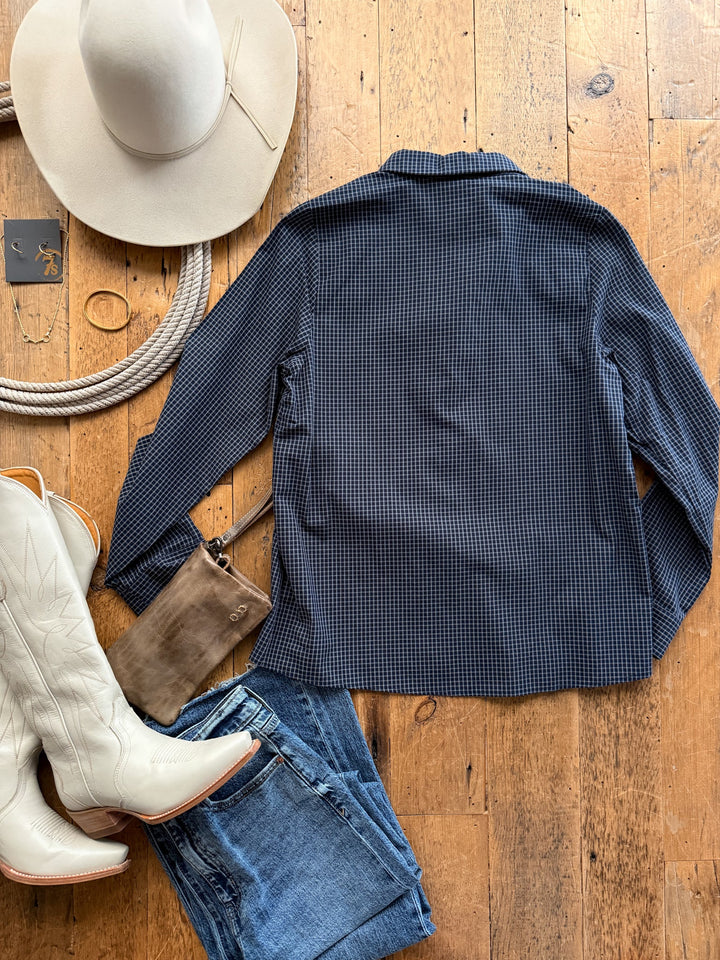 Masey Navy Plaid Button Up Top
