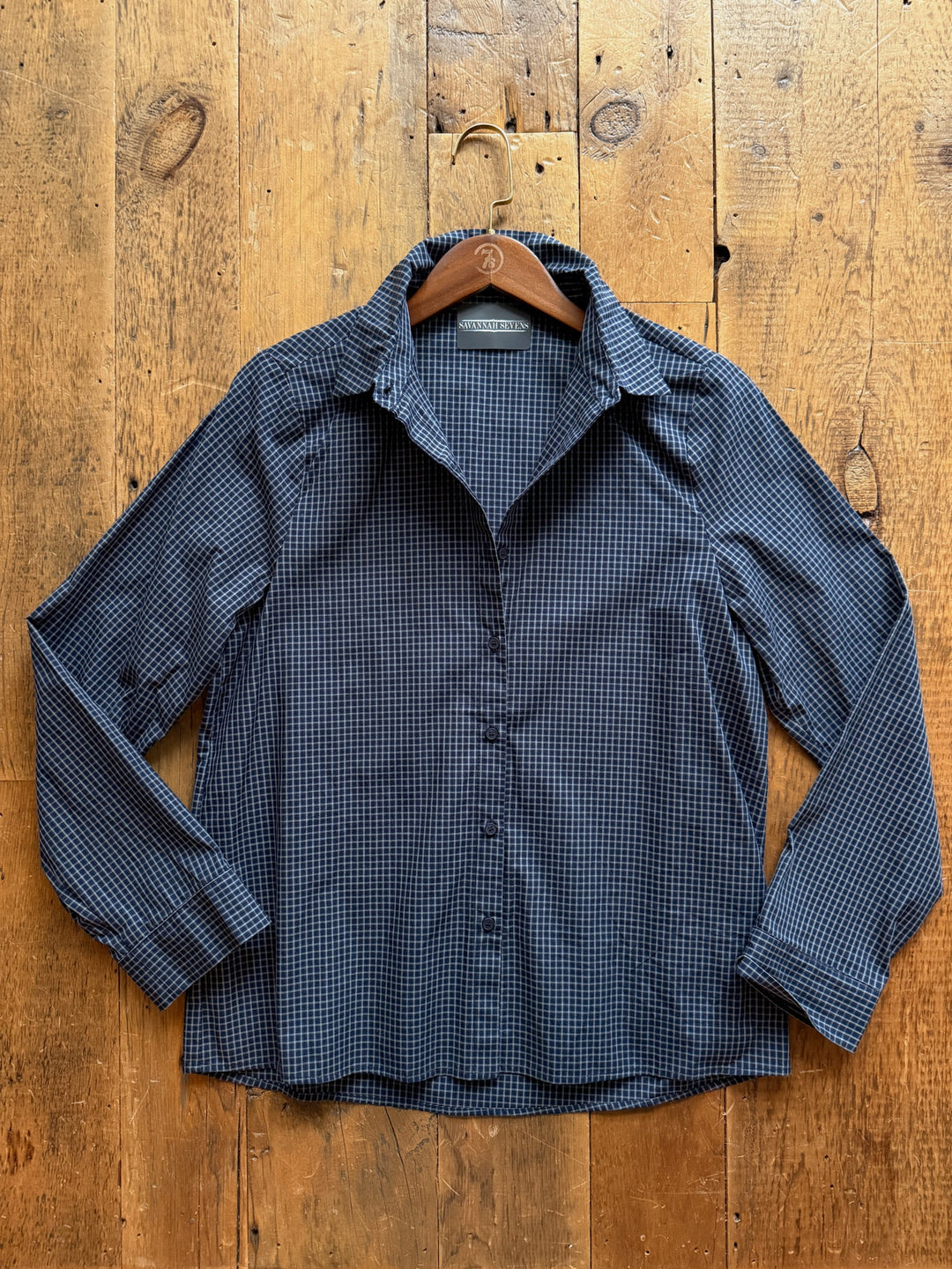 Masey Navy Plaid Button Up Top