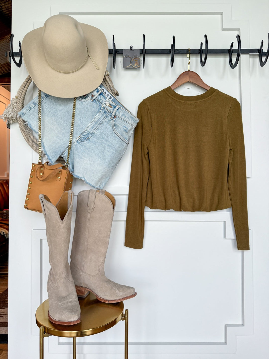 Mendon Olive Bubble Hem Top