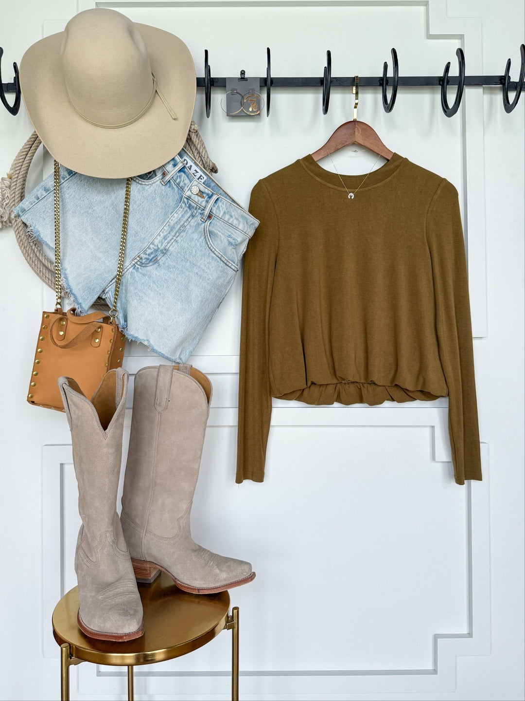 Mendon Olive Bubble Hem Top