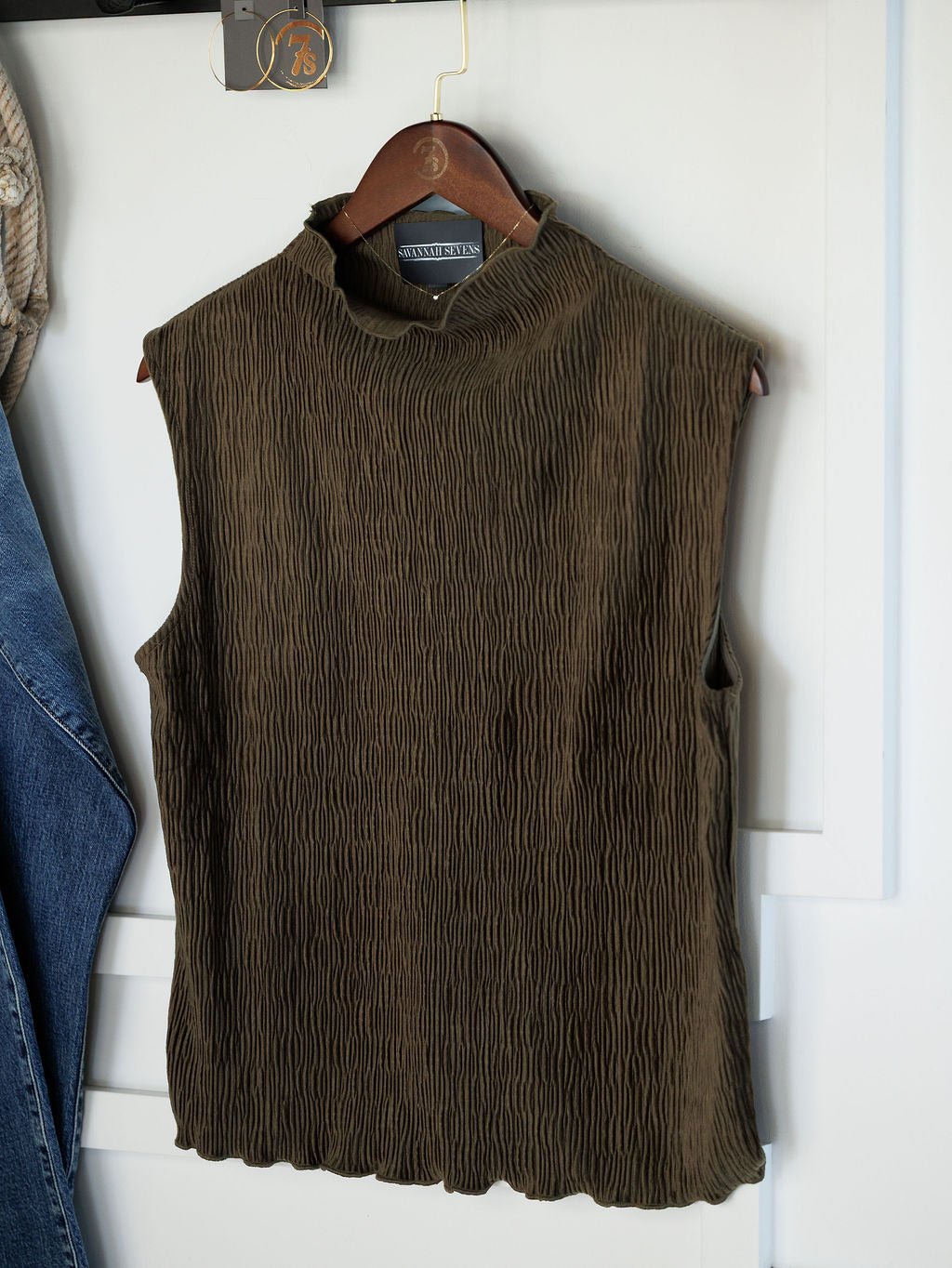 Mentone Olive Shirred Sleeveless Top