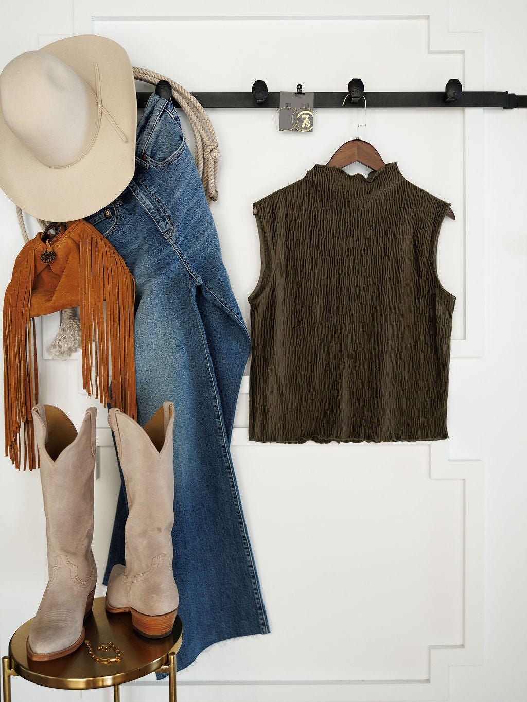 Mentone Olive Shirred Sleeveless Top