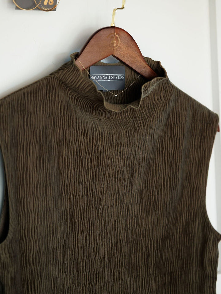 Mentone Olive Shirred Sleeveless Top