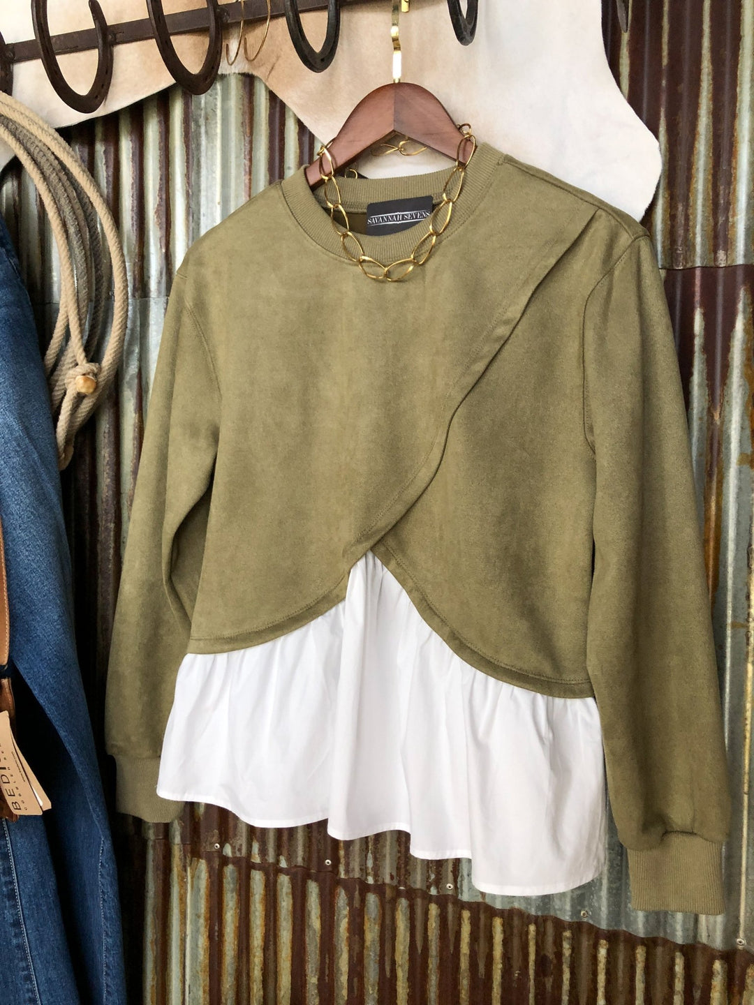 Molalla Sage Layered Suede Top