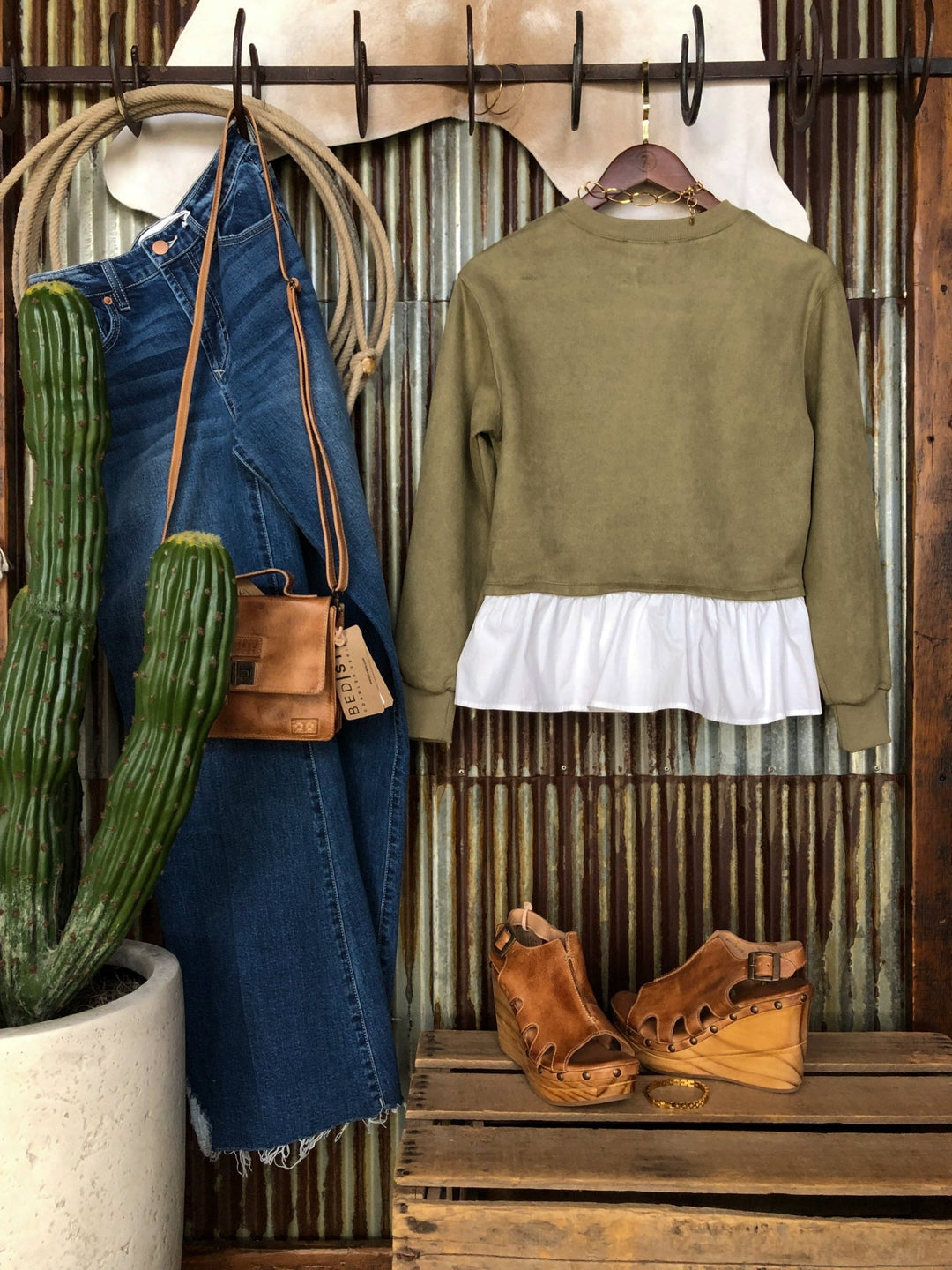 Molalla Sage Layered Suede Top