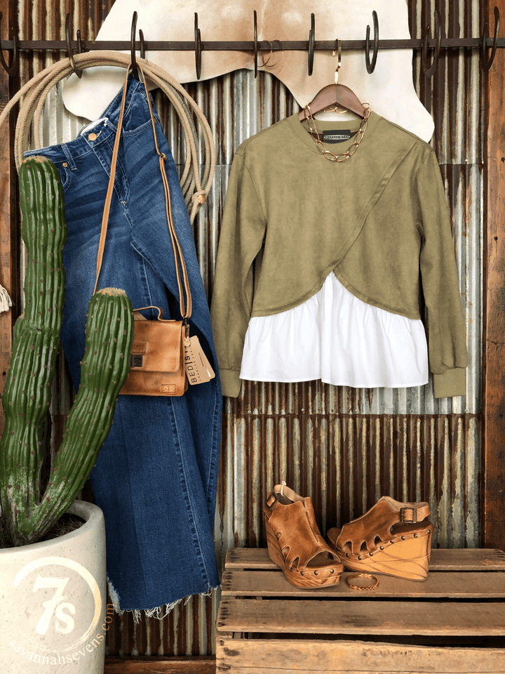 Molalla Sage Layered Suede Top