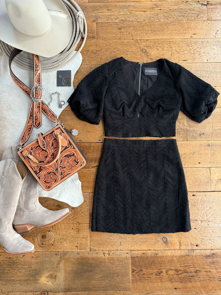 Murdo Black Textured Crop Top