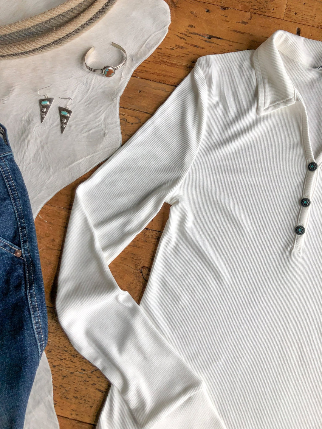 Nedele White Henley Top