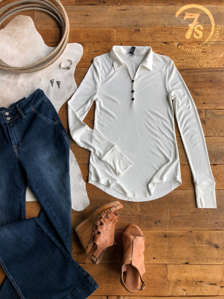 Nedele White Henley Top