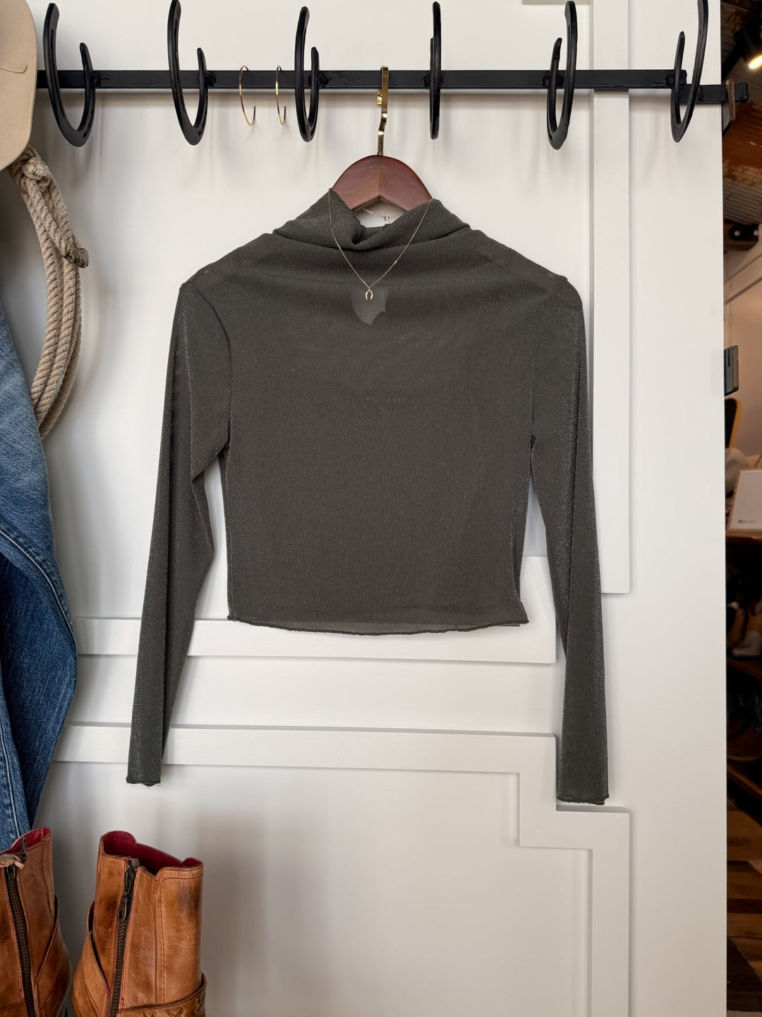 Oconee Grey Metallic Cropped Top
