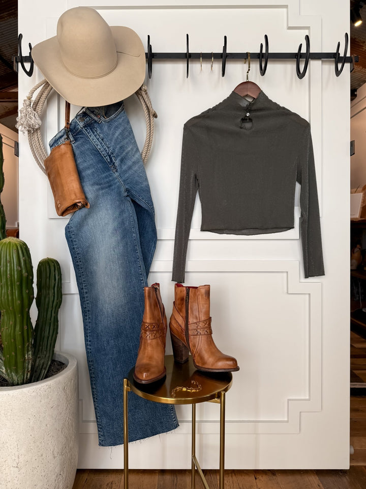 Oconee Grey Metallic Cropped Top