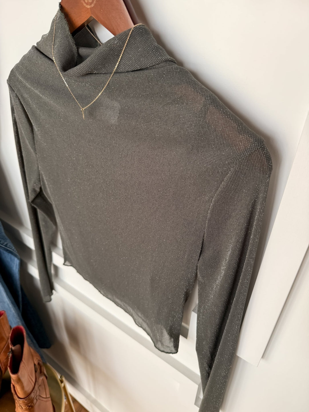 Oconee Grey Metallic Cropped Top