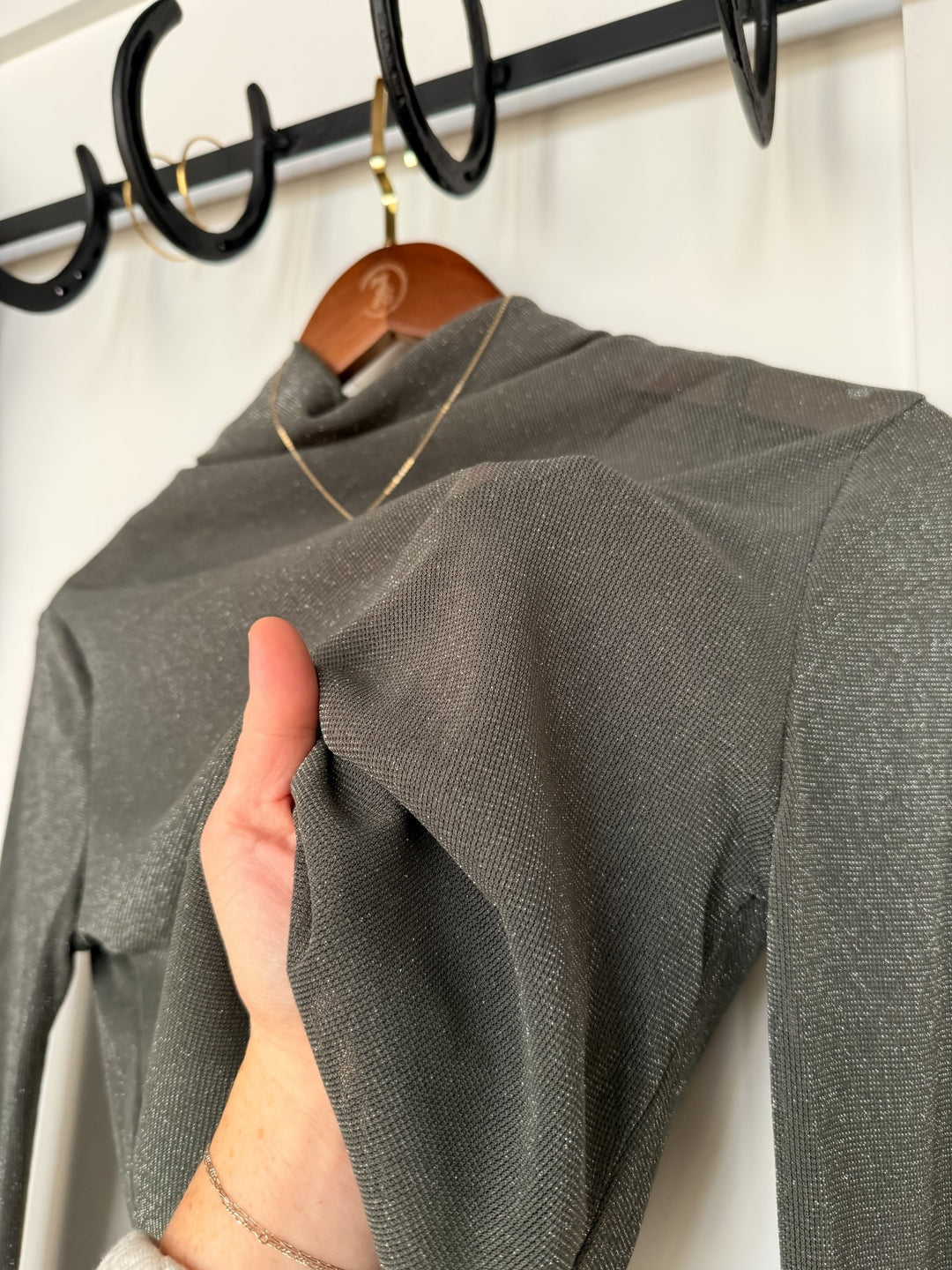 Oconee Grey Metallic Cropped Top