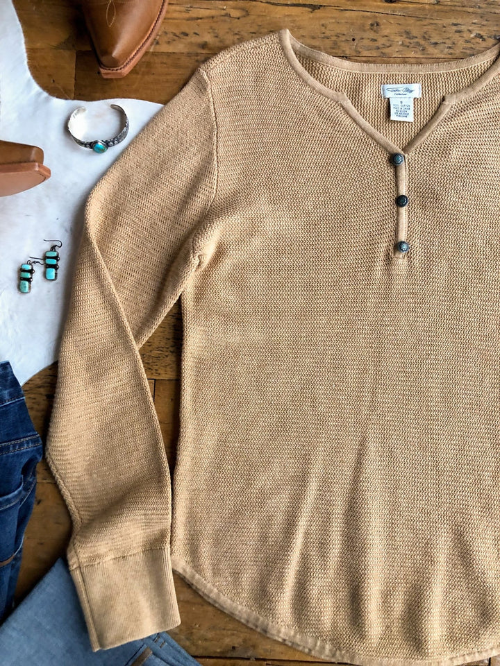 Oconto Tan Knit Henley Top