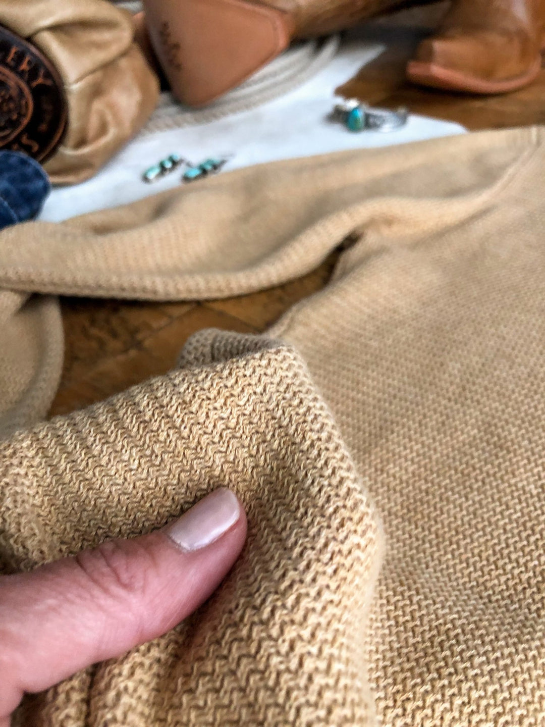 Oconto Tan Knit Henley Top