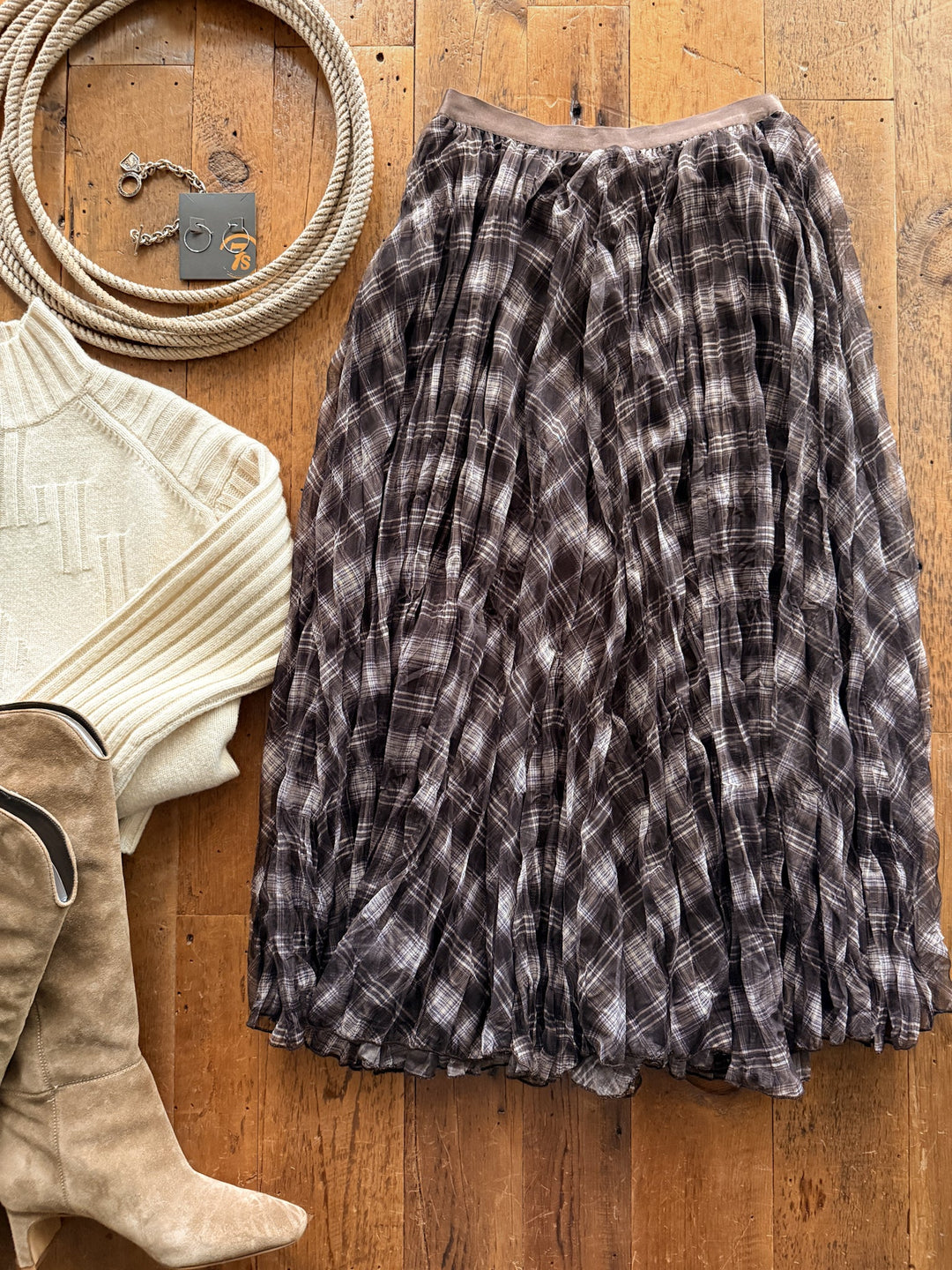 Okeene Espresso Plaid Skirt