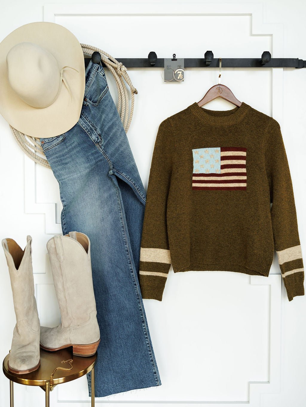 Old Glory Olive American Flag Sweater