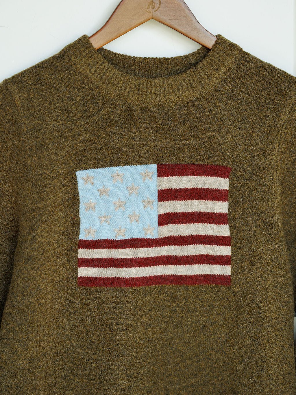Old Glory Olive American Flag Sweater