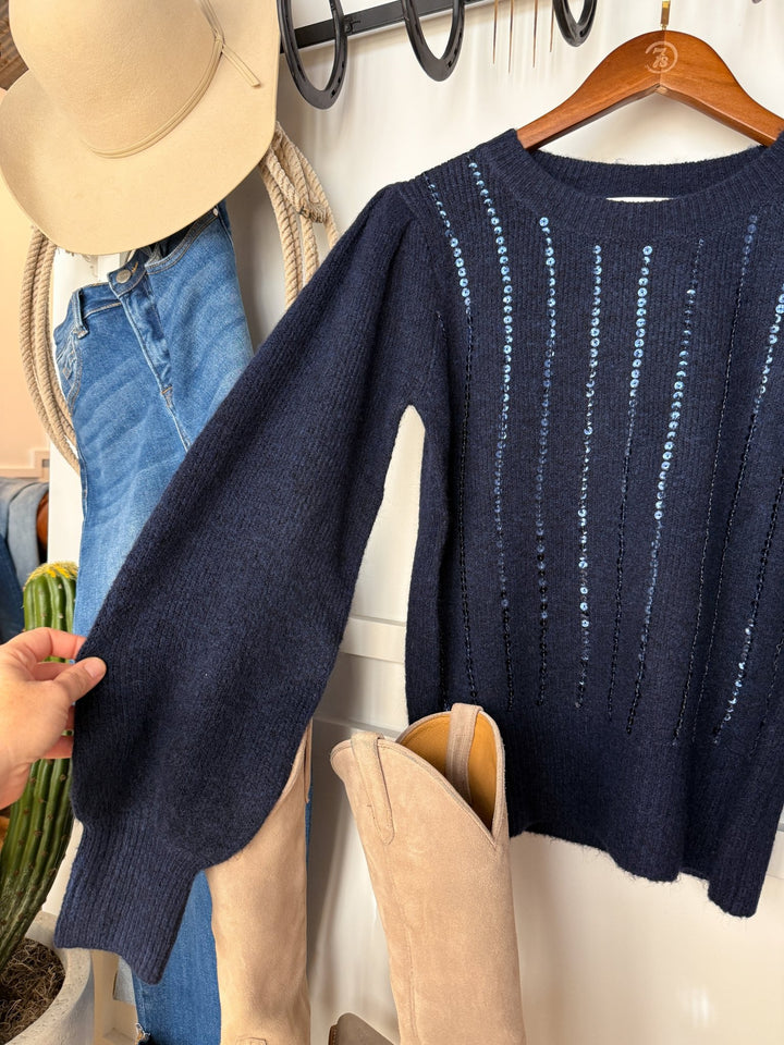 Osceola Navy Sequin Top