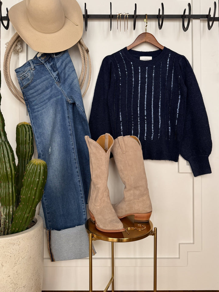 Osceola Navy Sequin Top