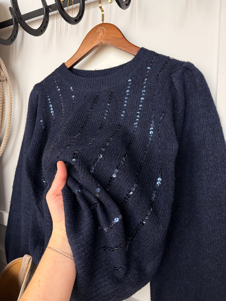 Osceola Navy Sequin Top