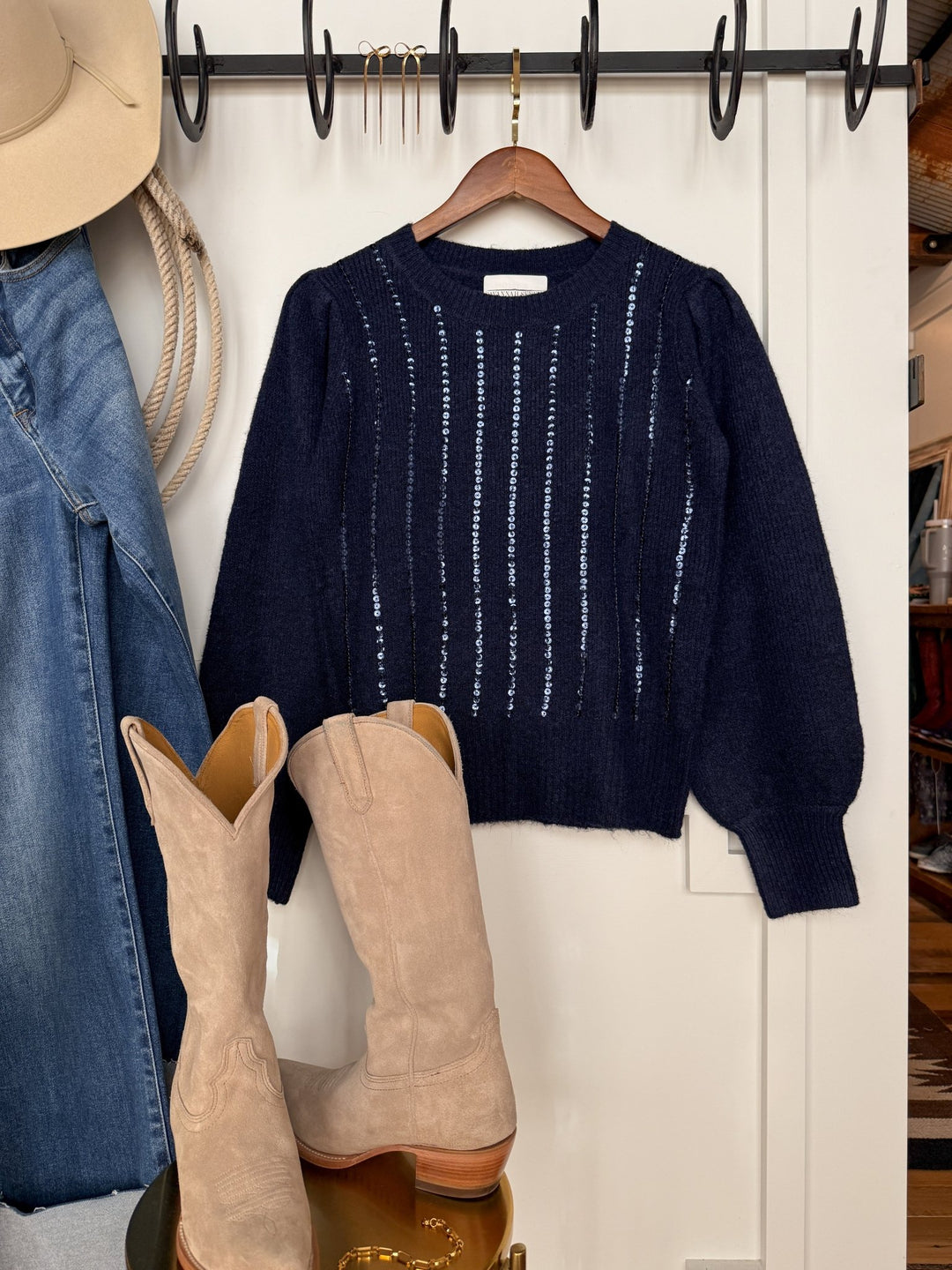 Osceola Navy Sequin Top