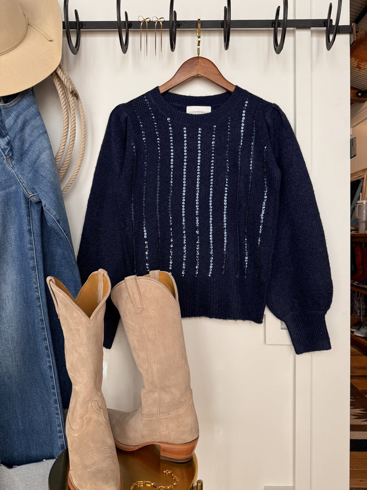 Osceola Navy Sequin Top