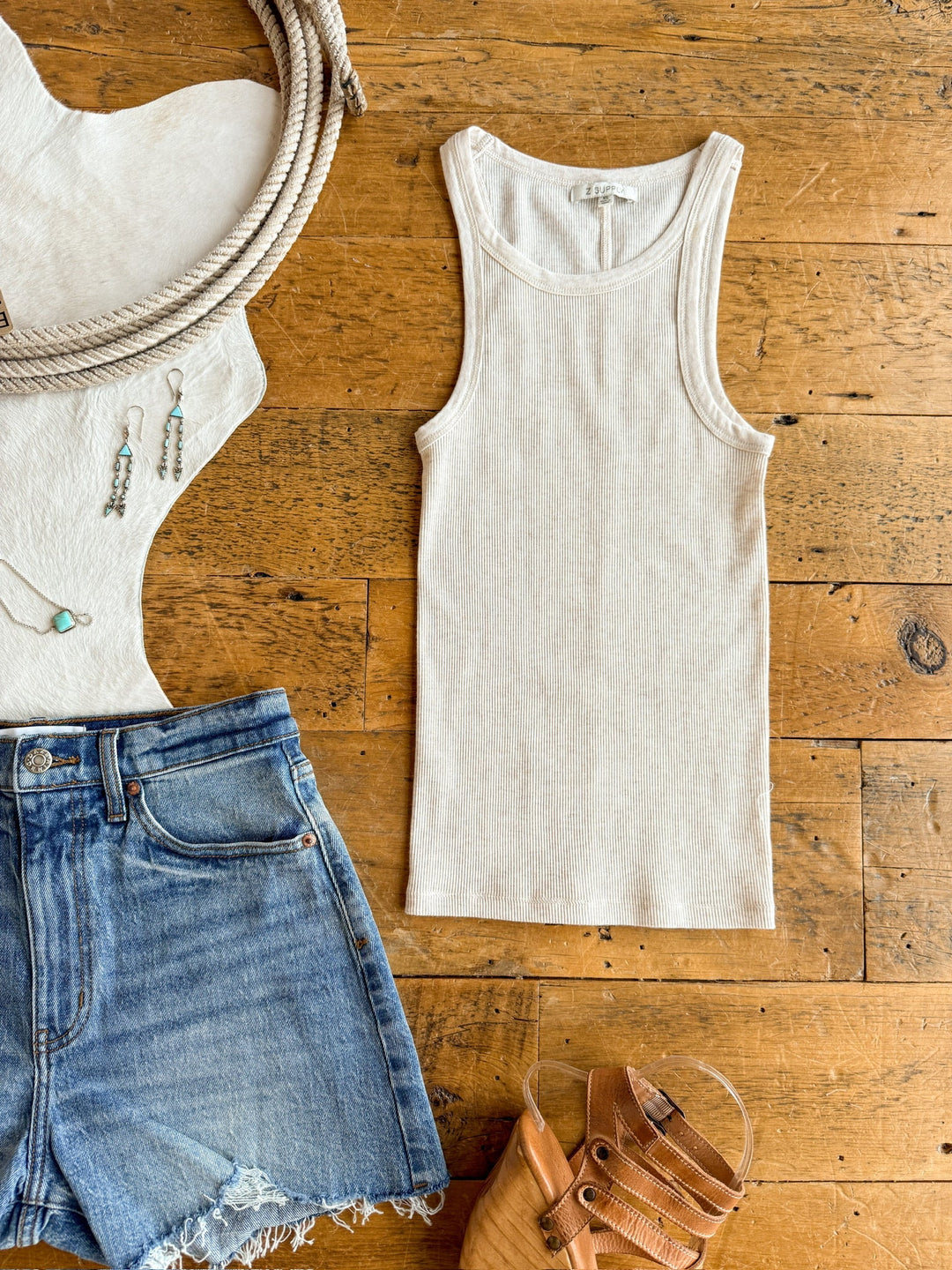 Paden Oatmeal Ribbed Basic Tank