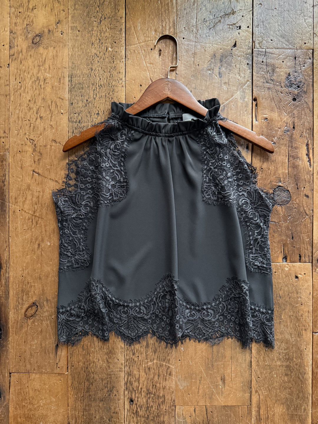 Palisade Charcoal Lace Trim Top