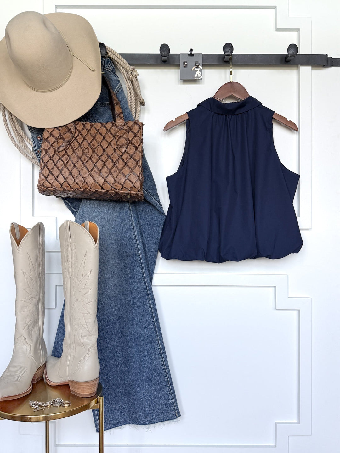 Panora Navy Bubble Hem Top