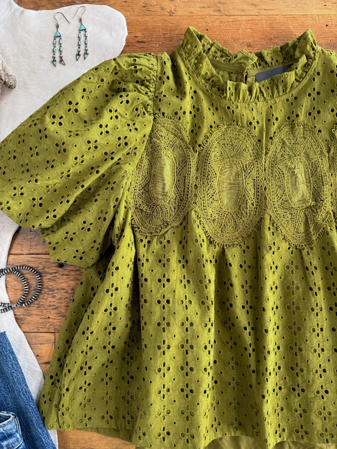 Pascola Olive Eyelet Top