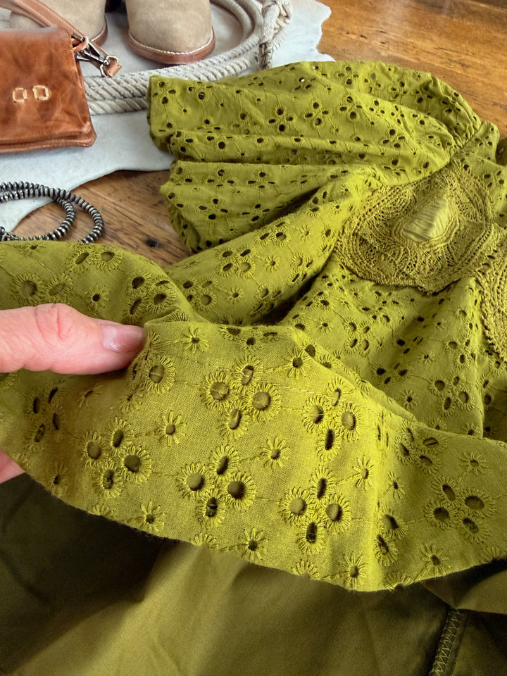 Pascola Olive Eyelet Top