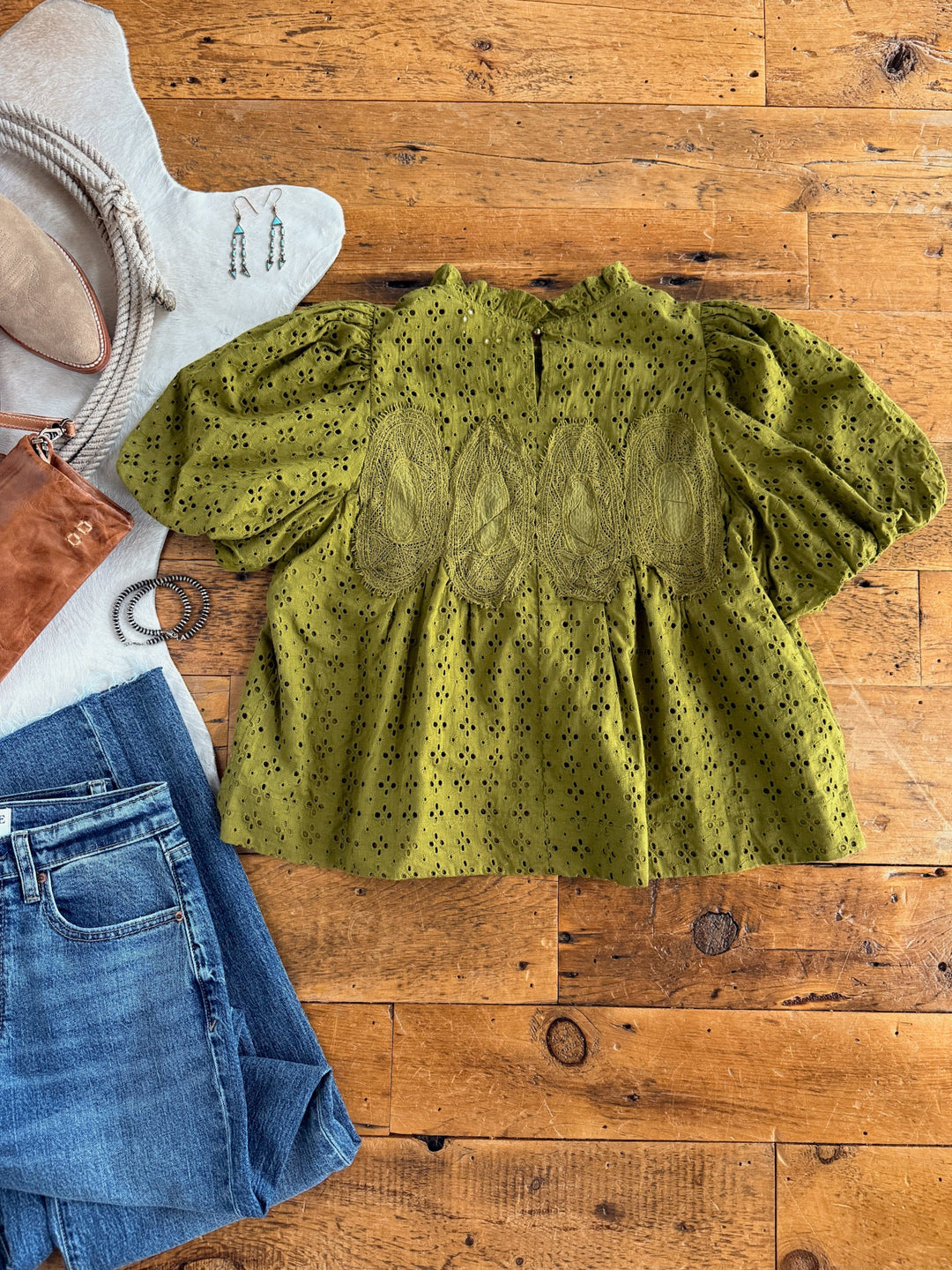 Pascola Olive Eyelet Top