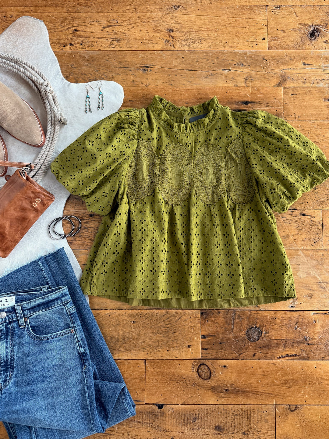 Pascola Olive Eyelet Top