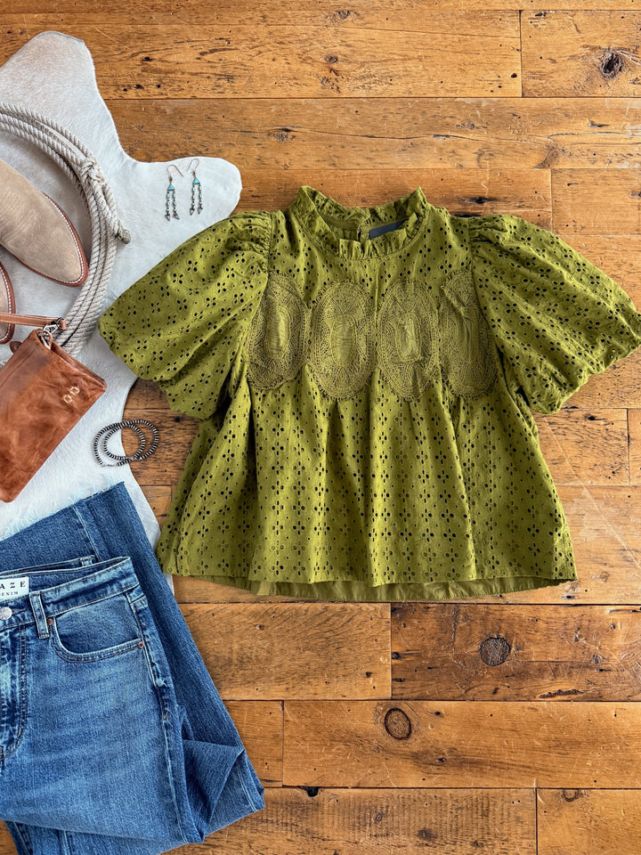 Pascola Olive Eyelet Top