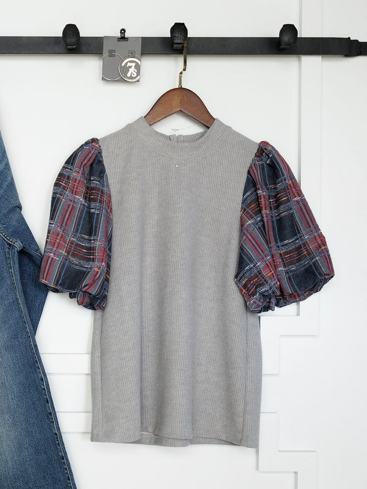 Pembroke Grey Puff Sleeve Top