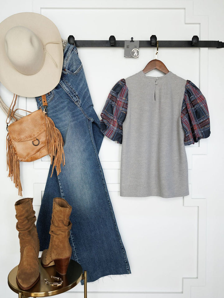 Pembroke Grey Puff Sleeve Top