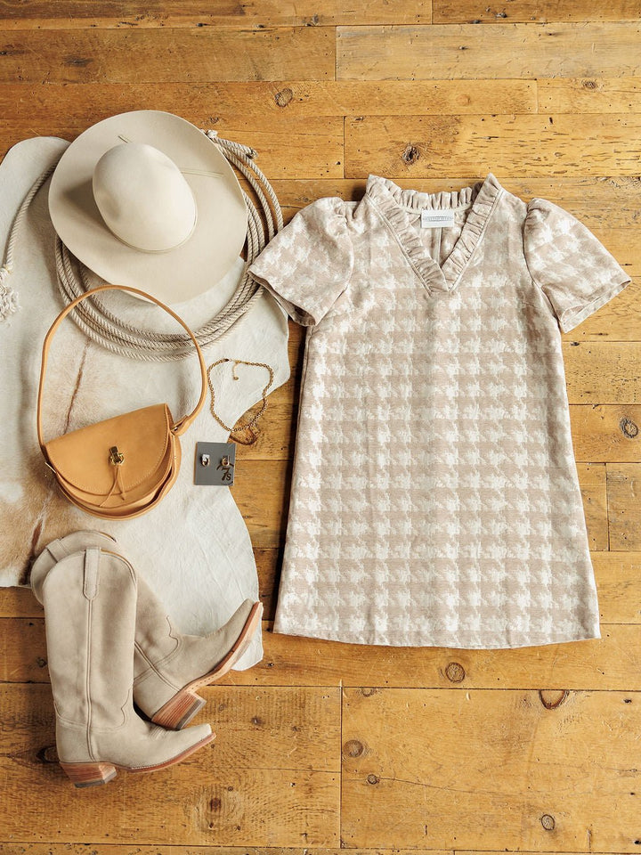 Peoria Cream Textured Puff Sleeve Dress