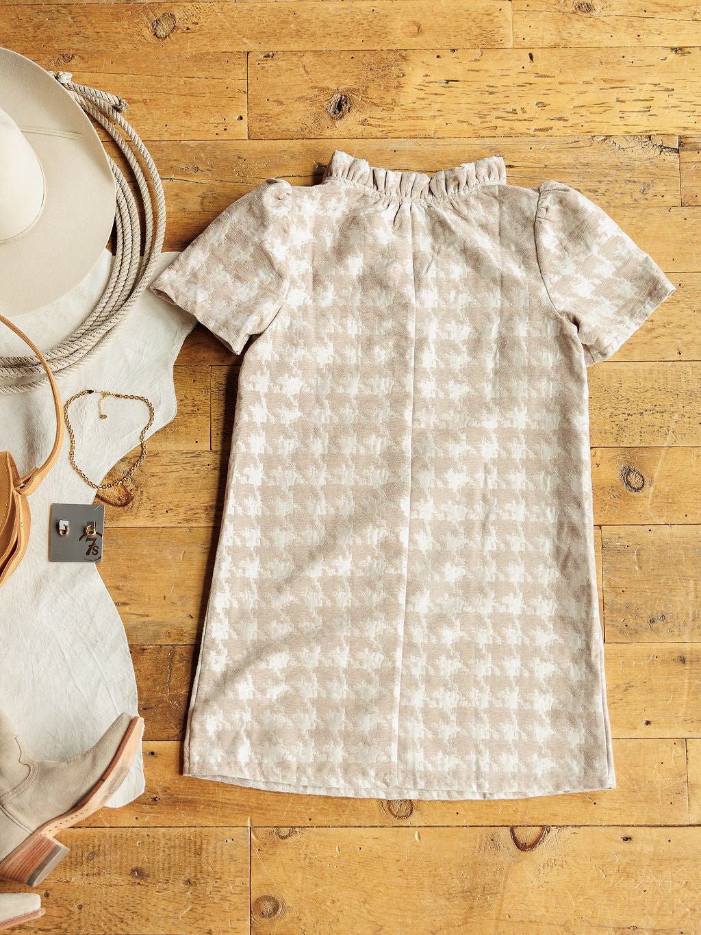 Peoria Cream Textured Puff Sleeve Dress