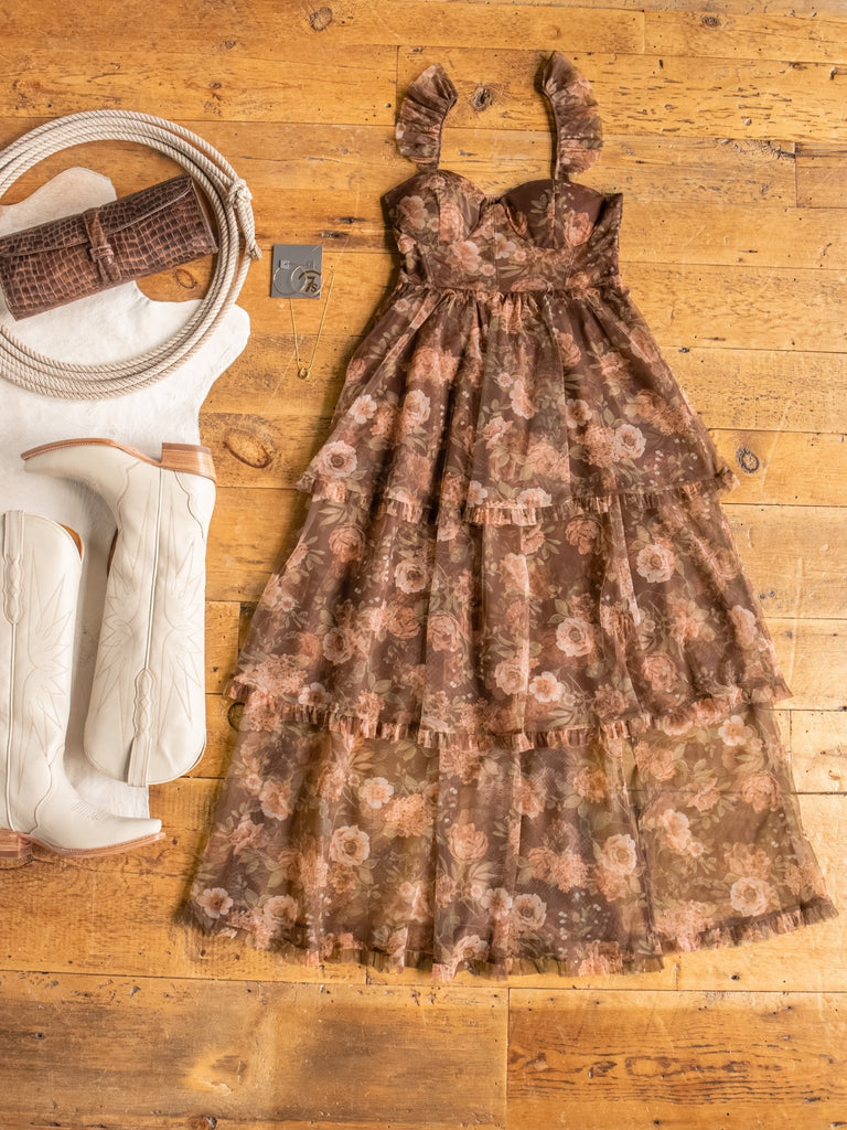 Pomaria Chocolate Floral Chiffon Dress – Savannah Sevens western life{&}style