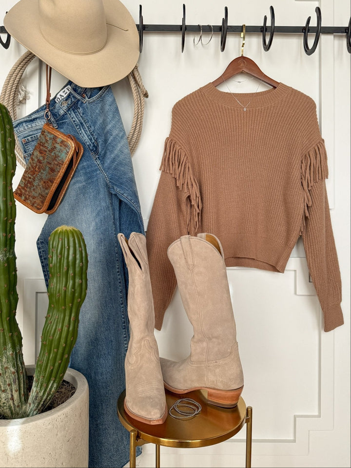 Ponderosa Mocha Fringe Sweater
