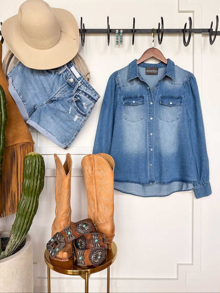 Pryor Creek Denim Button Up Top