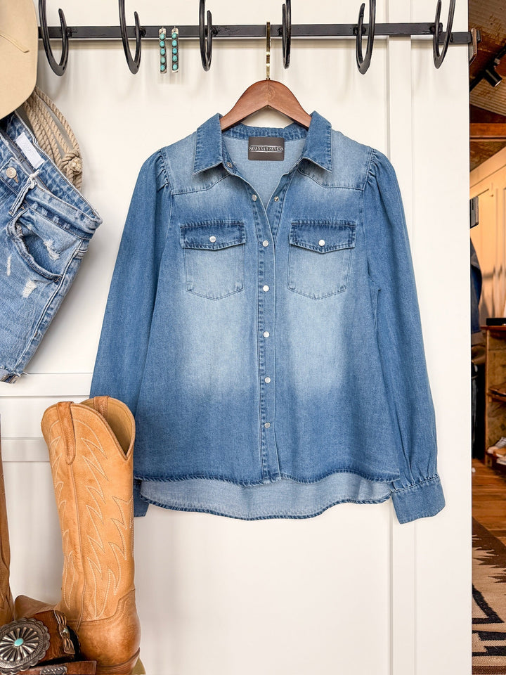 Pryor Creek Denim Button Up Top