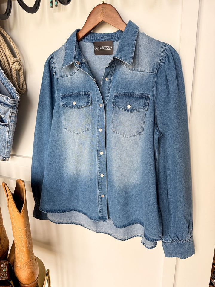 Pryor Creek Denim Button Up Top
