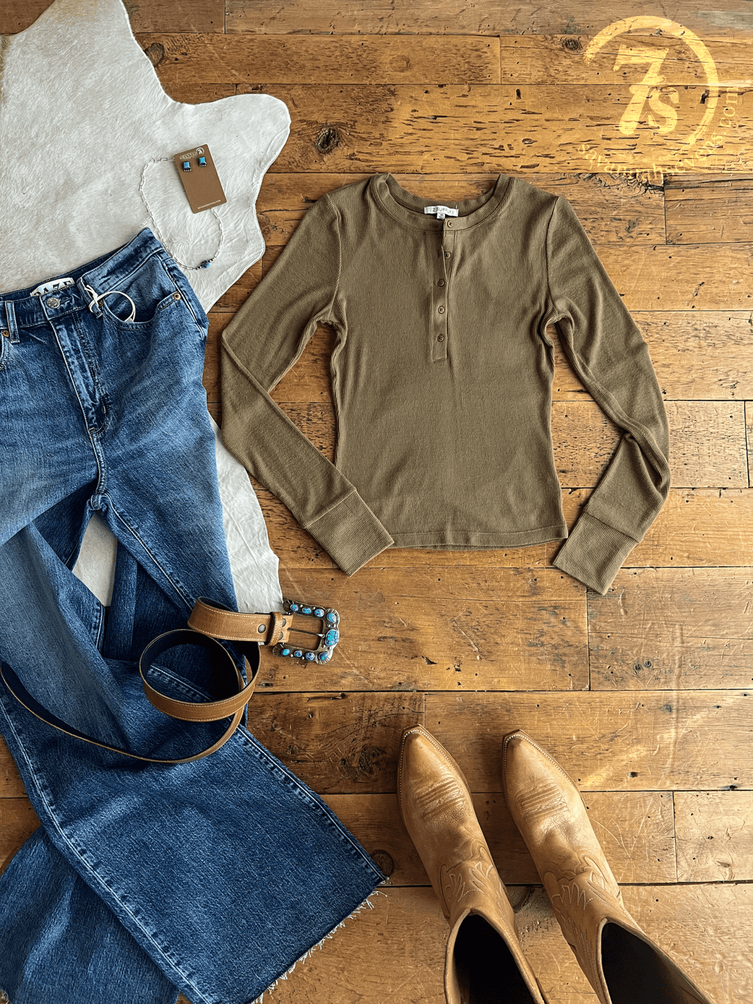 Ralls Olive Ribbed Henley Top
