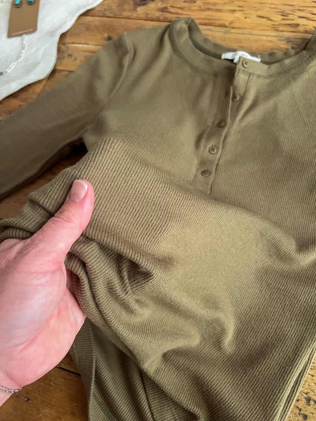 Ralls Olive Ribbed Henley Top